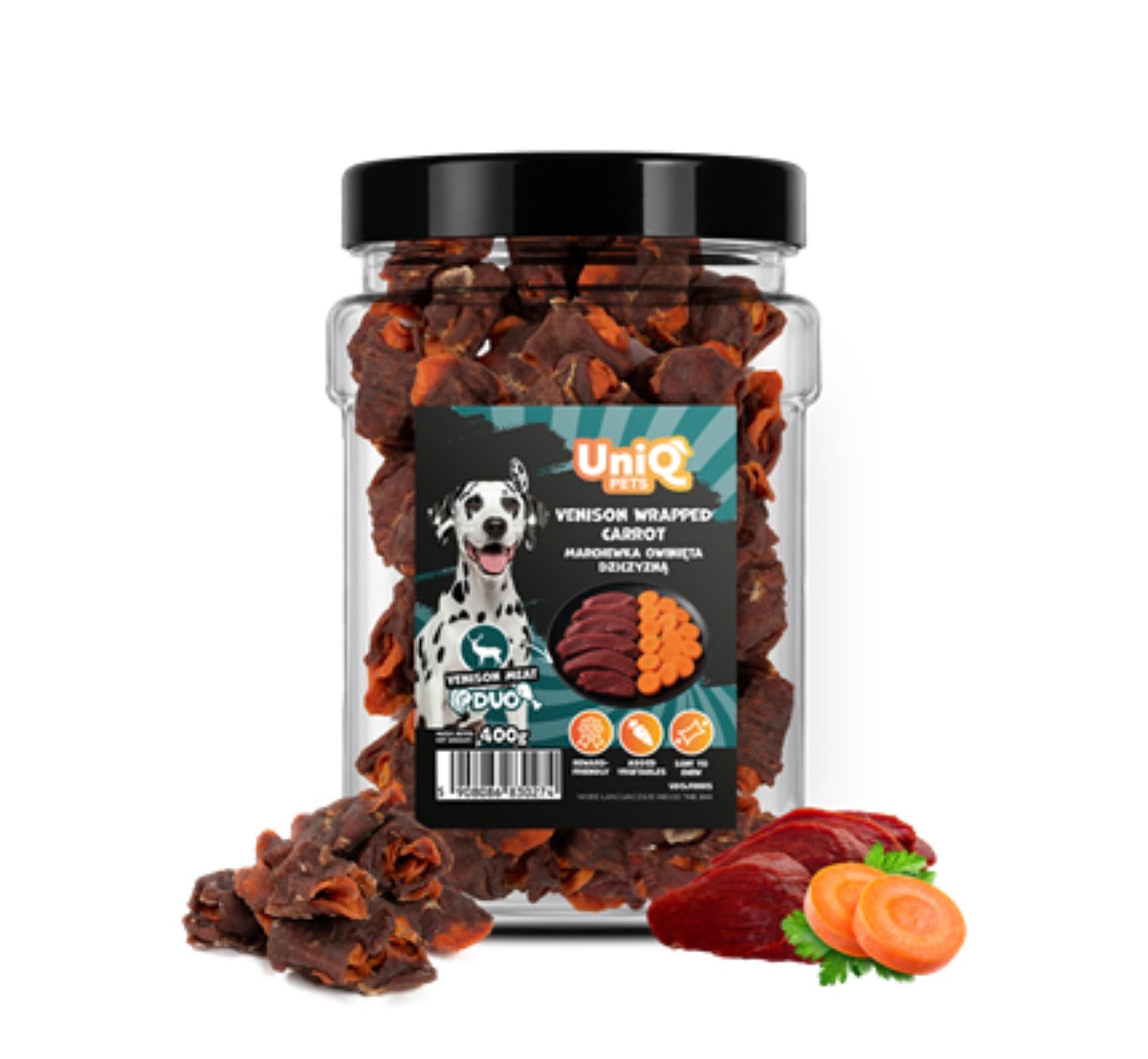 UNIQ PETS DOG SNACKS DUO (morkos, apvyniotos elniena,