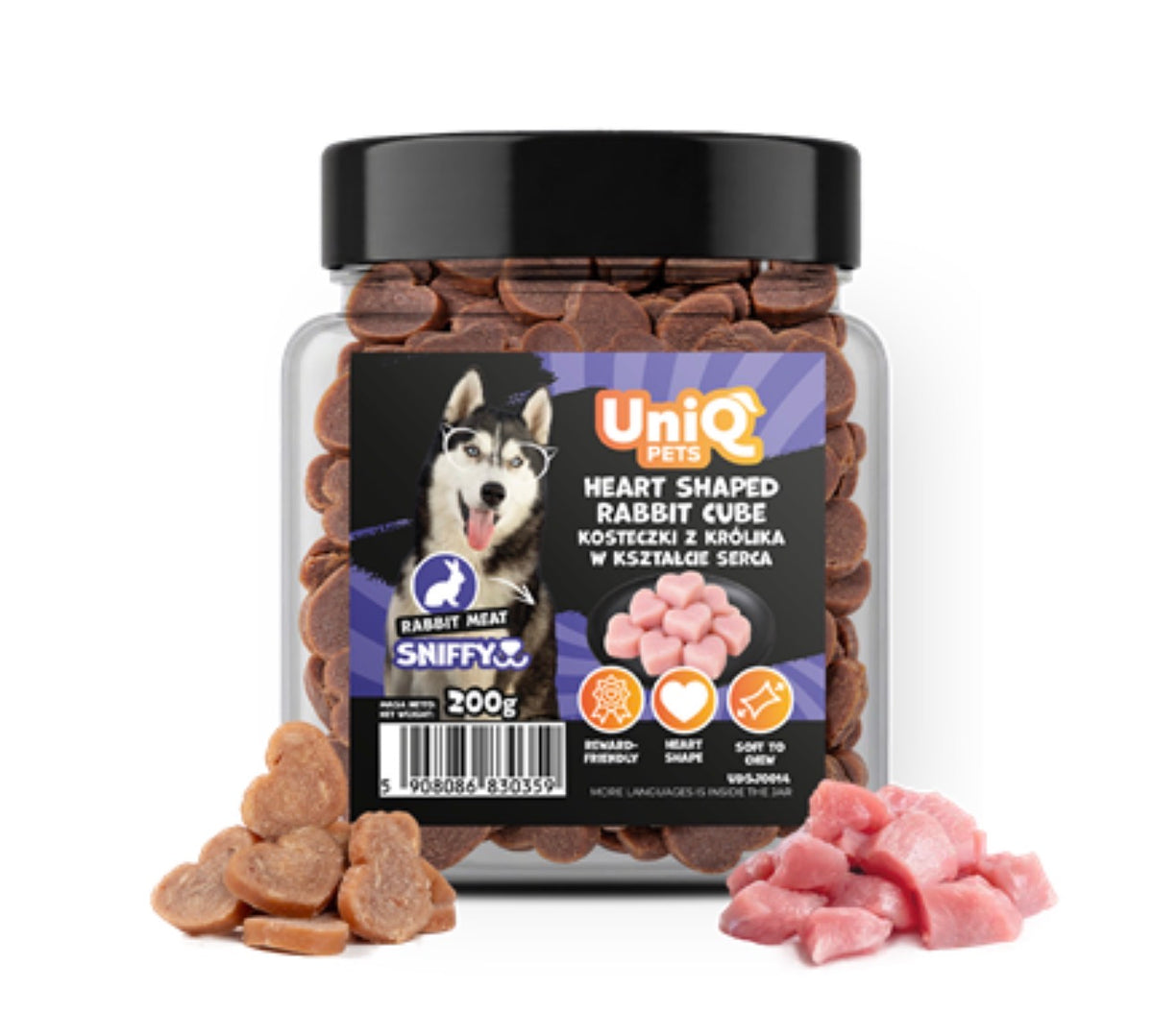 UNIQ PETS „SNIFFY“ skanėstai šunims (triušienos kubeliai širdelės formos)