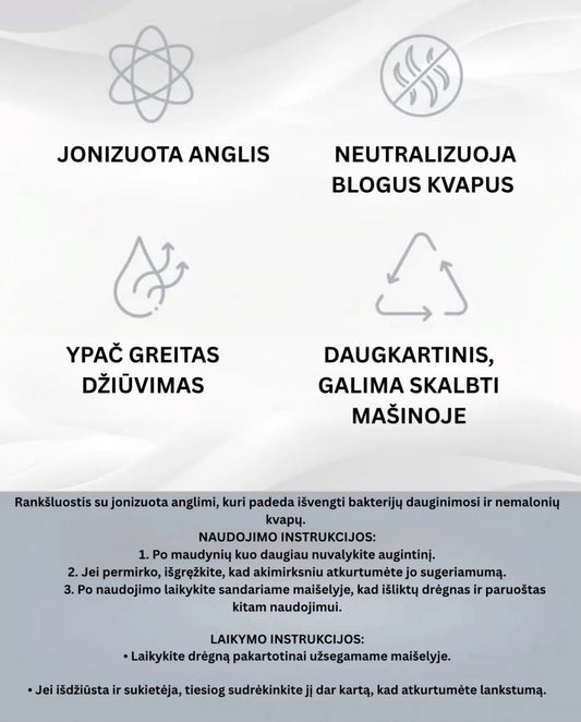 Jonizuotos anglies rankšluostis PSH