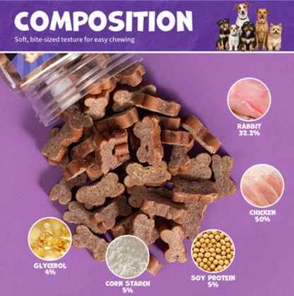 UNIQ PETS „SNIFFY“ skanėstai šunims, 200 g indelis – triušienos kubeliai kaulo formos