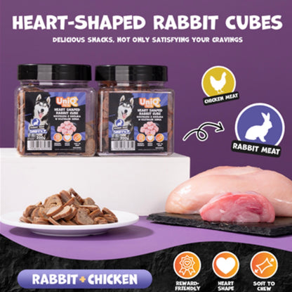 UNIQ PETS „SNIFFY“ skanėstai šunims (triušienos kubeliai širdelės formos)
